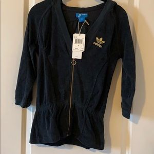 Adidas black/gold terrycloth jacket